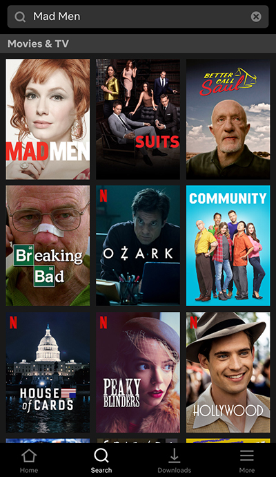 Netflix mobile search results