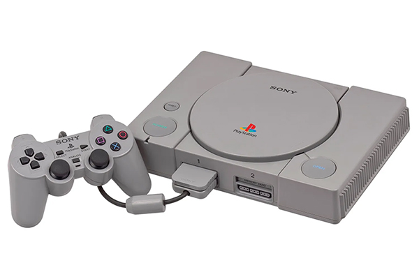 Sony PlayStation console with connected DualShock controller